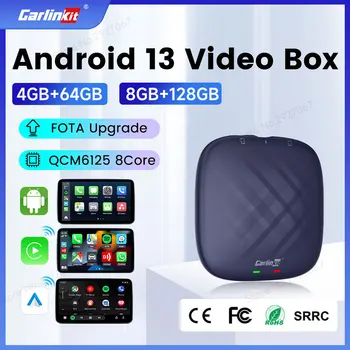 CarlinKit Ai Cutie Android CarPlay 13 QCM6125 Wireless CarPlay, Android Auto pentru Netflix Iptv Streaming Video Caseta de 8G+128G Octa-core