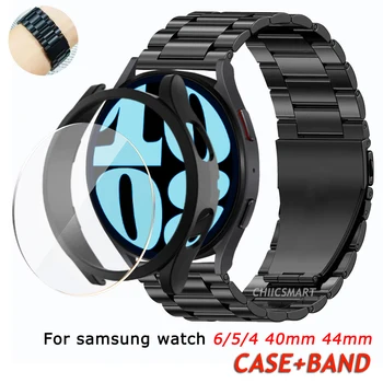 Caz+Banda Pentru Samsung Galaxy Watch 4 5 6 44mm 40mm Curea din Otel Inoxidabil Bratara Galaxy Watch 6 5 4 Capac Greu cu Ecran Protector