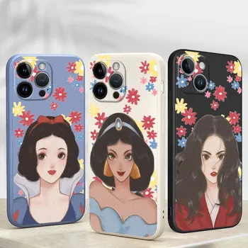 Caz de telefon pentru Apple iPhone 13 11 13 Pro Mini 15 14 si 15 Pro Max 14 12 Disney Princess Artă Drăguț Silicon Pătrat Lichid de Acoperire