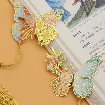 Chineză Stil De Metal Fluture Floare Marcaje Superb Gol Tassel Pandantiv Carte Clip Elevii Instrument De Lectură Rechizite Școlare