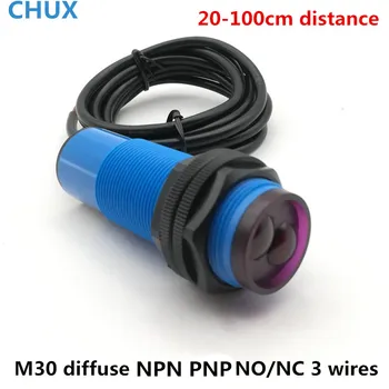 CHUX Senzor Fotoelectric Npn M30 20cm, 30cm, 50cm 70cm 1m Regla de Detectare a Detecta Distanța Difuuse Tip Infraed Mirela