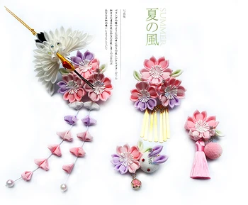 Coadă de rândunică kimonouri halat de baie pânză detalii flori ac de păr floare de cires pune iepure ciucure edge clip