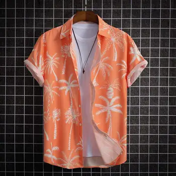 Coastă Tematice Barbati Camasa Tropical, Vacanta, Stil Cămașă Bărbați cu Digital Copac de nucă de Cocos Print Single-breasted Rever pentru Plaja