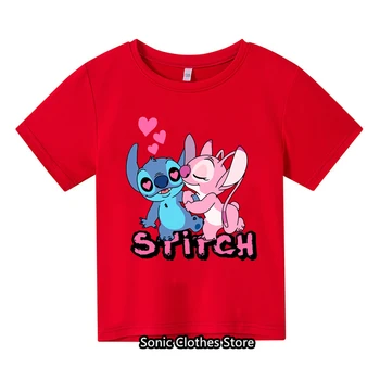 Copii T-shirt-uri de Moda pentru Copii Teuri Lilo&Stitch Anime Vara Gât Rotund Fată Casual Maneca Scurta Model de Imprimare