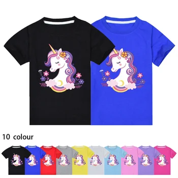 Copiii de Vara Tricou pentru Fete de Desene animate Drăguț Unicorn Bumbac cu Maneci Scurte T-shirt pentru Copii Fete Kawaii Teuri Adolescent Plus Dimensiune Topuri