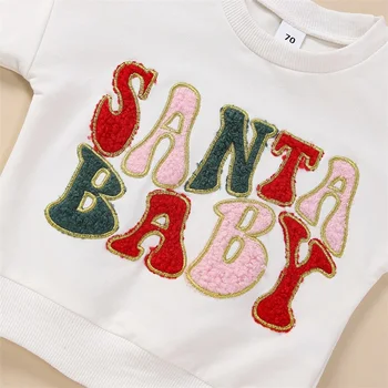 Copil nou-născut Băiat Fată Costum de Crăciun Maneca Lunga Fuzzy Broderie Scrisoare Tricoul de Sus Pantaloni Set 2 buc