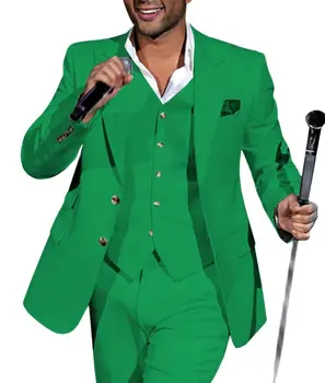 Costume pentru barbati Slim Fit Rever Casual, 3 Bucăți de Afaceri Cavalerii de onoare Costume Gri Verde Sampanie pentru Nunta Formala(Sacou+Pantaloni+Vesta)