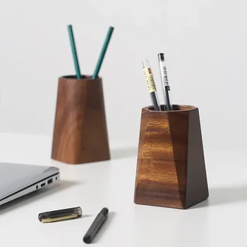 Creative home întreg lemn de nuc lemn retro din lemn, suport pentru pix modern minimalist jurnal de birou papetărie depozitare