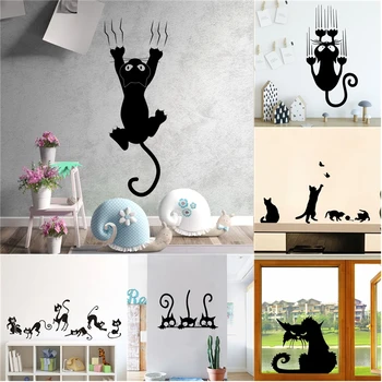 Creative Leneșă Pisică Neagră Autocolant De Perete Acasă Decorare Camera Picturi Murale De Perete Decalcomanii De Arta Tapet Animale Autocolante De Vinil