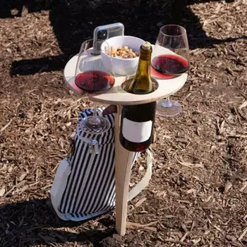 Creative Pliabil Vin de Masă cu Runda Desktop Lemn Pahar de Vin Pocalul Suport pentru Picnic în aer liber Camping Portabil Rack de Vin