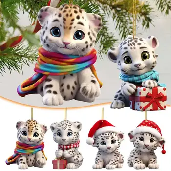 Cute Snow Leopard Brad de Crăciun agățat Ornament ecran Plat Acrilic Farmecul Masina Agățat de Decorare pentru craciun festivalul Pandantiv