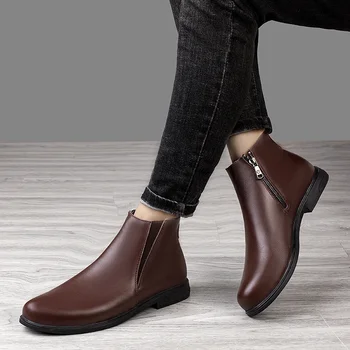 De Afaceri britanic de Lucru din Piele Cizme pentru Bărbați Tocuri inalte Degetele de la picioare Subliniat de Înaltă Calitate Chelsea Cizme de Moda de sex Masculin Pantofi Casual