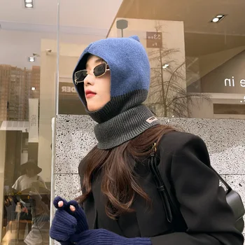 De Iarnă 2022 Contrast de Culoare Balaclava Eșarfă dintr-O bucata Pălărie Stil coreean Sălbatice Amestec de Lână Piele-friendly Caldă Femei Căciuli