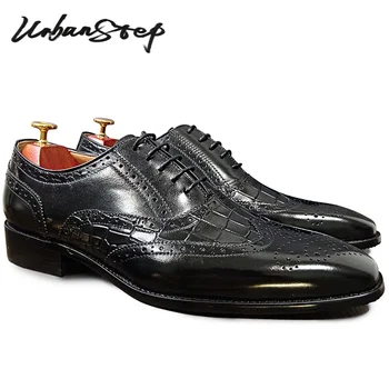 De lux Barbati Pantofi Oxford Lace up Subliniat Visiniu Negru Imprimate Casual Mens Pantofi Rochie de Mireasa Office Piele Pantofi pentru Bărbați
