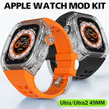 De lux Modificarea Kit Pentru Apple Watch Ultra 49MM Transparent Caz iWatch Ultra 2 49mm Sport Banda de Cauciuc Kit Mod Accessaries