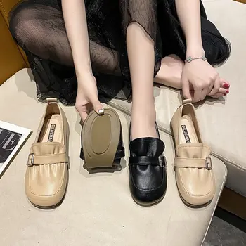 Deget de la picior pătrat de Apartamente de Moda pentru Femei Single Confortabile Pantofi Plat Square Toe Slip din Piele Pu Pantofi Casual Femei Desculț Pantofi