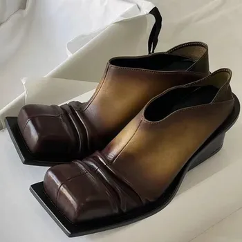 Deget de la picior pătrat Design Maro Catâri Pantofi Femei Gladiator Chunky Toc Alunecare pe Sandale Pantofi de Epocă Doamna 2023 Noua Moda