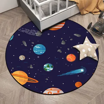 Desen animat model de podea circular mat planeta astronaut tipărite covor acasă decorare camera de zi anti-alunecare, usa 