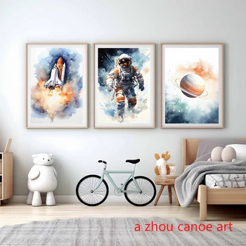 Desene animate Spațiu Tematice Spațiu a Astronauților de Artă Poster Panza Pictura Perete Printuri de Imagine pentru Camera Copiilor Pepinieră Decor Acasă