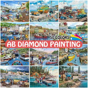 Diamant Pictura AB Burghiu Guinness Watertown Broderie pe Litoral 5D Mozaic Art 5D DIY Barca Peisaj Handmade, Decor Acasă