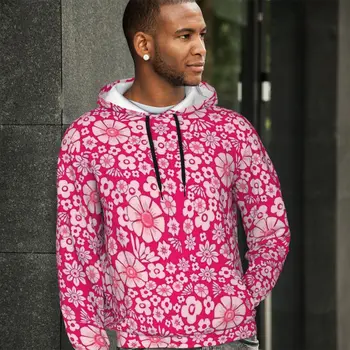 Ditsy Floral Streetwear Hanorace Primăvară Flori Roz De Imprimare La Modă Pulover Hoodie Bărbați Supradimensionate Îmbrăcăminte Exterioară Cald Jachete Cu Glugă