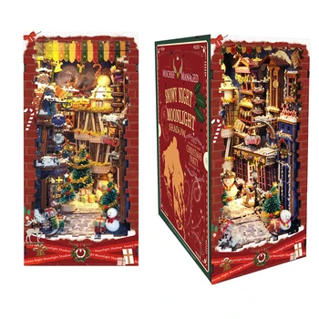 DIY din Lemn de Crăciun Carte de Colț de Raft Introduce Kit Miniatură Kituri de constructie Raft Cu Lumini de Suporturi de carte pentru Adulți Meserii Cadouri
