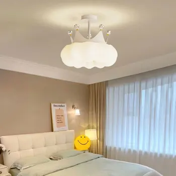 Dormitor Pandantiv Lampă LED Lampă de Plafon Creative Coroana Camera Copiilor Lampa cele mai Moderne Crema Stil de Dovleac Decorativ, Lampa