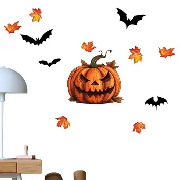 Dovleac Fereastra Autocolante Înfricoșător Halloween Decoratiuni Fereastră Decalcomanii Autocolante Adezive 11.8x23.6 inch Dovleac Bat Frunze de Arțar Autocolant