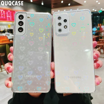 Drăguț Holografic Inima Caz de Telefon Pentru Samsung Galaxy A51 A32 5G A31 A52 A72 A50 S21 S22 Ultra S20 FE Plus A12 Bara Capac transparent