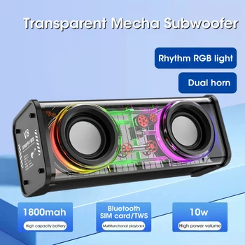 Dual Difuzor fără Fir Transparent Mici din Oțel, TWS Difuzor Bluetooth RGB Colorate de Sunet și Lumină Ritm Creative Mic Difuzor