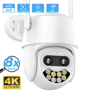 Dual Lens 4K WiFi Camera 8MP HD Zoom 8X, Cameră IP de Exterior 4MP 1080P Securitate CCTV aparat de Fotografiat AI de Urmărire Automată de Supraveghere P2P iCSee