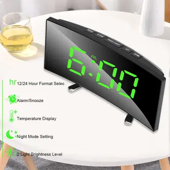 Electric Noapte Ceas Digital cu Alarmă Desktop Ceas Dormitor elemente Curbate Estompat Oglindă cu LED-uri Ecran Ceas Mare Număr Ceas de 7 Inch