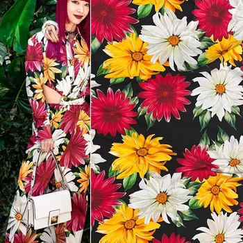 Europa Și America de Moda de Culoare Daisy Flori Imprimate Tesatura de Bumbac Pentru Femei Bluza Rochie Handmade, DIY Pânză de Cusut