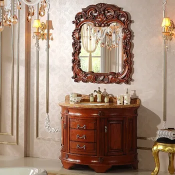 Europene arc semi-circular din lemn masiv de cabinet baie de stejar antic baie de cabinet de toaletă marmură fata chiuveta