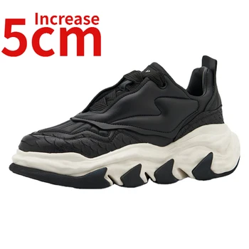 Europene în Modelul de Scară de Pește Sculptat Design de Pantofi pentru Bărbați a Crescut 5cm din Piele Retro Casual Pantofi Sport Barbati Pantofi Lift