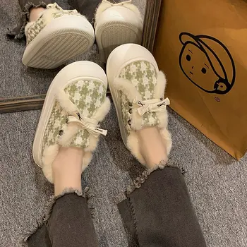 Familia Bumbac Dantela-up Pantofi pentru Femei de Iarnă Cuplu de Interior Slide Pluș Cald Non-alunecare pe Podea, în Dormitor pentru Femei Cizme de Moda 2023