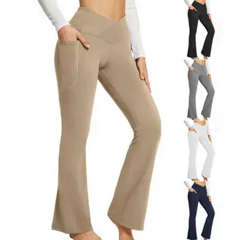 Femei Flare Pantaloni de Yoga pentru Femei Ridicare Pantaloni de Yoga Crossover Elastic Dresuri Înaltă Waisted Lung de Fitness Jambiere Pentru Gimnastică Yoga