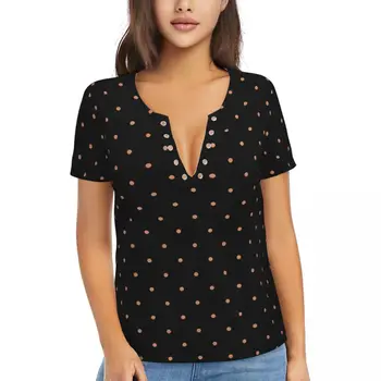 Femei T-Shirt De Vară Aur Polka Dot Tricou Aur Polka Dot Harajuku Tricouri Sexy Gât Adânc V Casual Design Supradimensionat Topuri