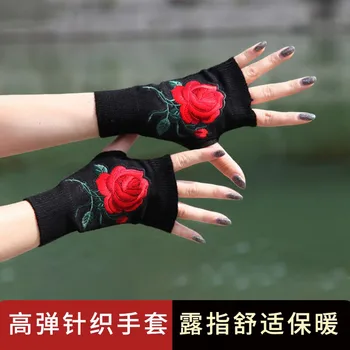 Femei toamna și iarna cald tricotate întinde degetul deschis aplicatiile delicate stil etnic jumătate degetul mănuși