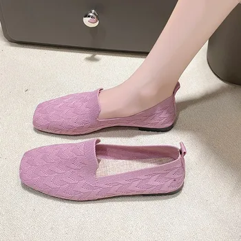 Femeii Plus Dimensiunea Pantofi 2023Hot Vanzare Slip-on pentru Femei Apartamente Tricotate Respirabil Pantofi Doamnelor Plat Platforma Square Toe Pantofi Casual