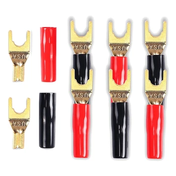 Fierbinte Y Plug Spade Conector Pentru Cablu Difuzor,8 Buc Y Spade Plug De 45 De Grade Placat Cu Aur U Furculita Spade Conector