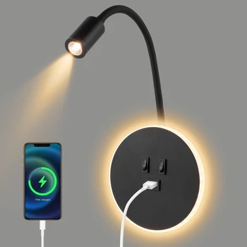 Flexibil LED Noptiera de Lectură Lampă de Perete Cu Incarcator USB Port 3W Spotligh 8W lumina de Fundal Pentru Casa Living Dormitor Studiu de Lumină