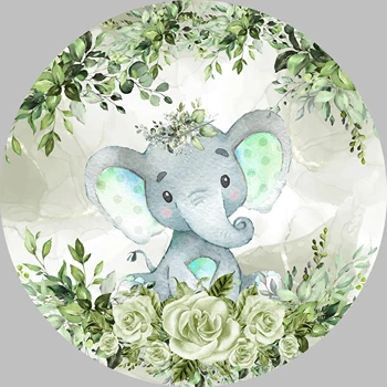 Flori, Verdeață Elefant Cerc Rotund Fondul pentru Copil de Dus Fata de Partidul de Decorare Ziua de Fundal Tort Masă Banner