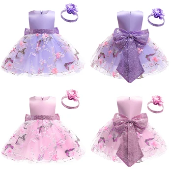 Fluture Brodat Copil Nou-născut Fete Dress Înaltă Calitate Funda Mare de Crăciun Mica Printesa Rochie + Banda 2 buc Moda pentru Copii