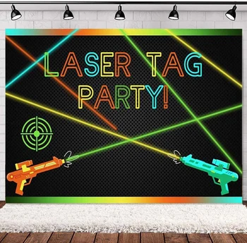 Fotografie Fundal Cu Laser Luptă Arme Adulți Petrecere De Ziua De Noapte Joc Pe Interior Tag Neon Glow Studio Foto Banner De Fundal