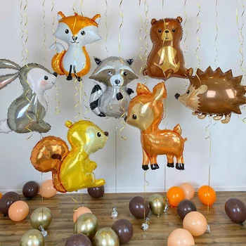 Fox Arici Raton Cerb Animale Baloane Folie Ziua Pădure Pădure Petrecere Cu Tema Decor Retro Maro Baloane Din Latex Baby Shower