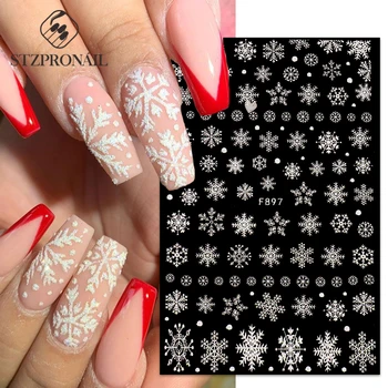 Fulgi de zăpadă alb Glitter Nail Art Stickere Fulgi de Elan Ahesive Strălucitoare de Crăciun Decalcomanii de Anul Nou Farmece de Decorare Arta de Unghii SLF894