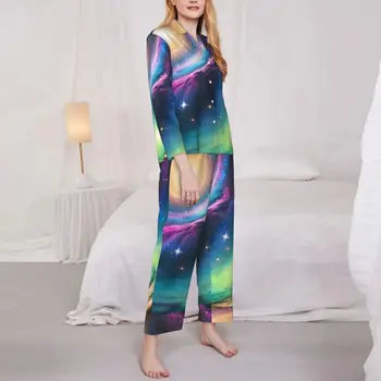 Galaxy Ocean Pijama Set Primavara Plina De Culoare De Imprimare Kawaii Noapte De Sex Feminin Pijamale 2 Piese Vintage Design Supradimensionat Îmbrăcăminte De Noapte Cadou