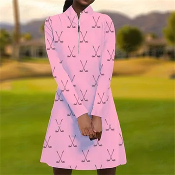 Golf casual pentru femei toamna anului nou minimalist imprimate rochie de fitness confortabil rochie cu mâneci lungi de sport în aer liber fusta scurta