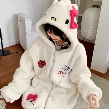 Hello Kitty Sanrio Pluș Drăguț Desene animate Brodate Lambswool Cardigan Pulover cu Gluga Anime Jucării de Pluș pentru Fete Ziua de nastere Cadou